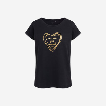 Damski t-shirt z krótkim rękawem, z napisem kocham jak wariat