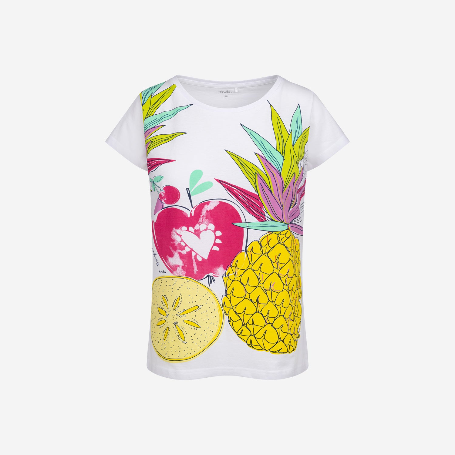 Damski t-shirt z krótkim rękawem, z motywem owocowym, biały