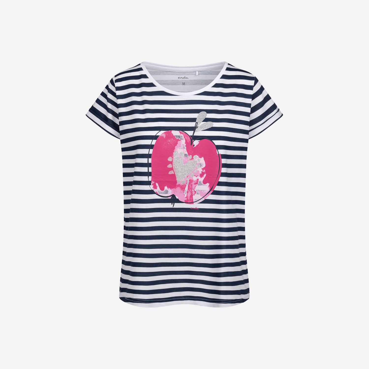 Damski t-shirt z krótkim rękawem, z motywem owocowym, w paski