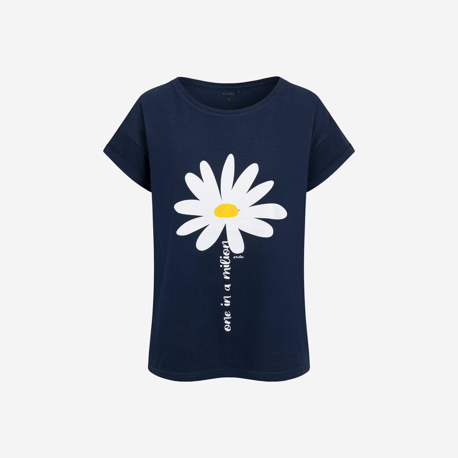 Damski t-shirt z krótkim rękawem, z motywem kwiatowym, granatowy