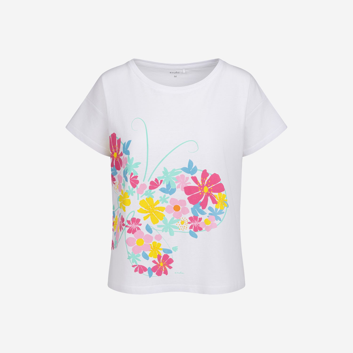 Damski t-shirt z krótkim rękawem, z motylem, biały