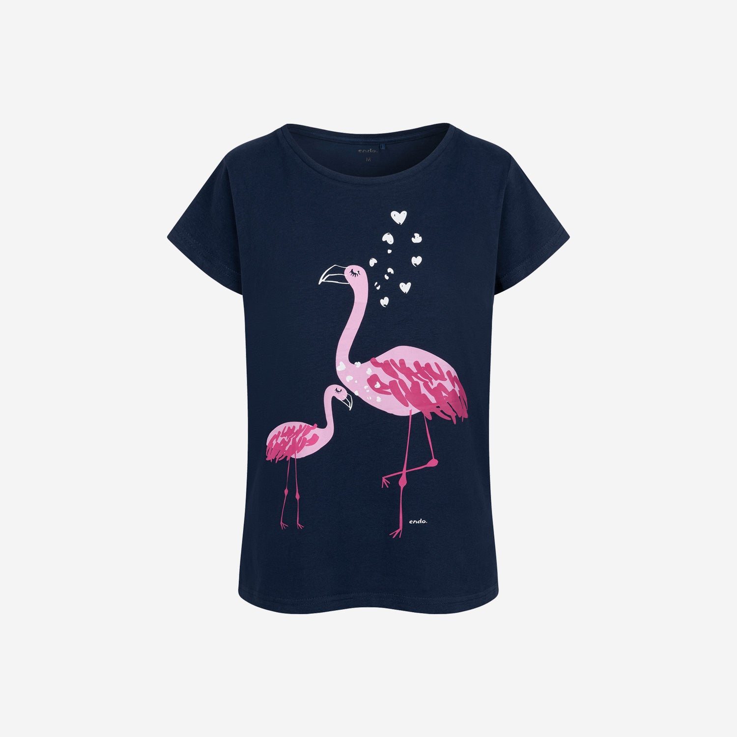 Damski t-shirt z krótkim rękawem, z flamingami, granatowy