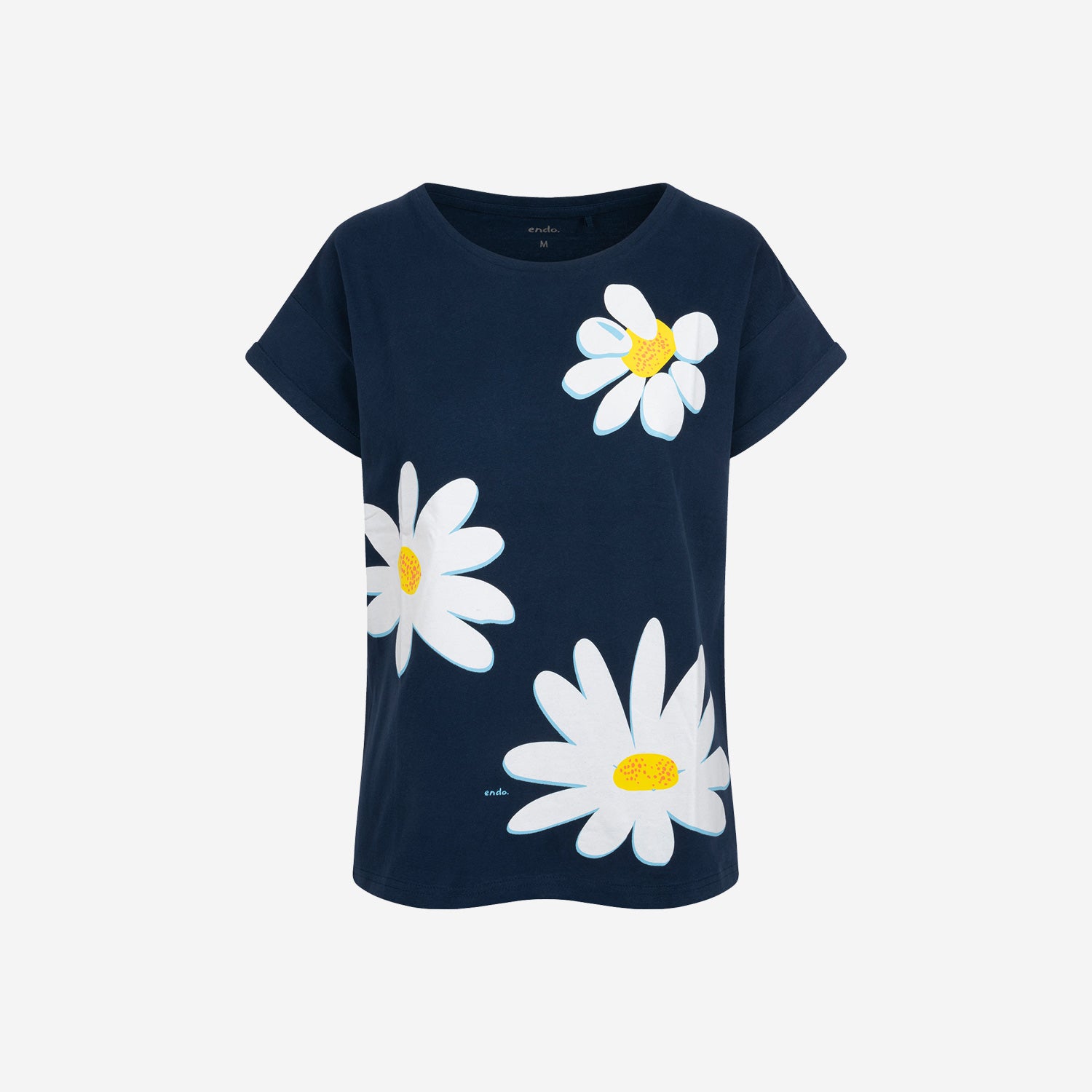 Damski t-shirt, z motywem kwiatowym, granatowy