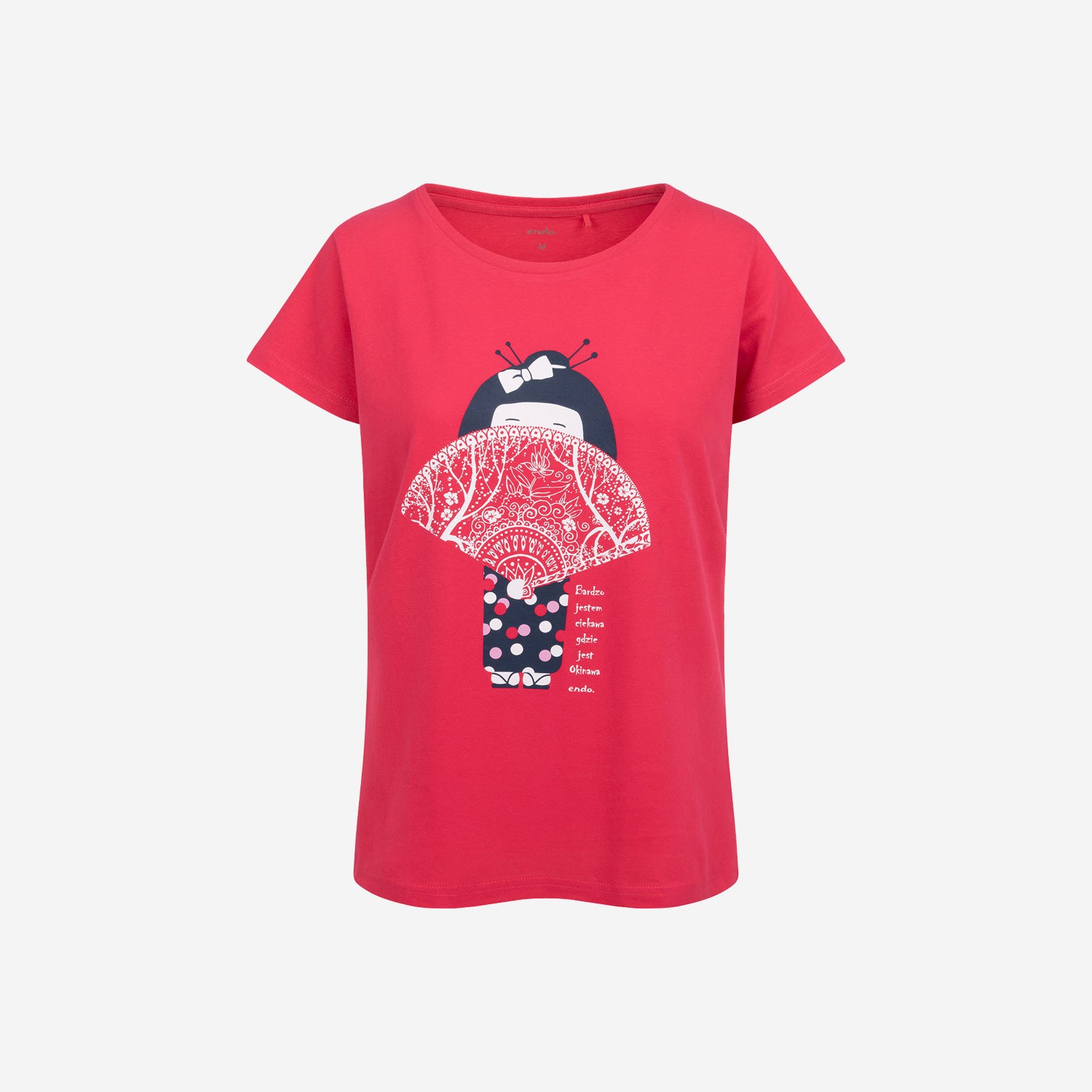 Damski t-shirt, z motywem gejszy, różowy
