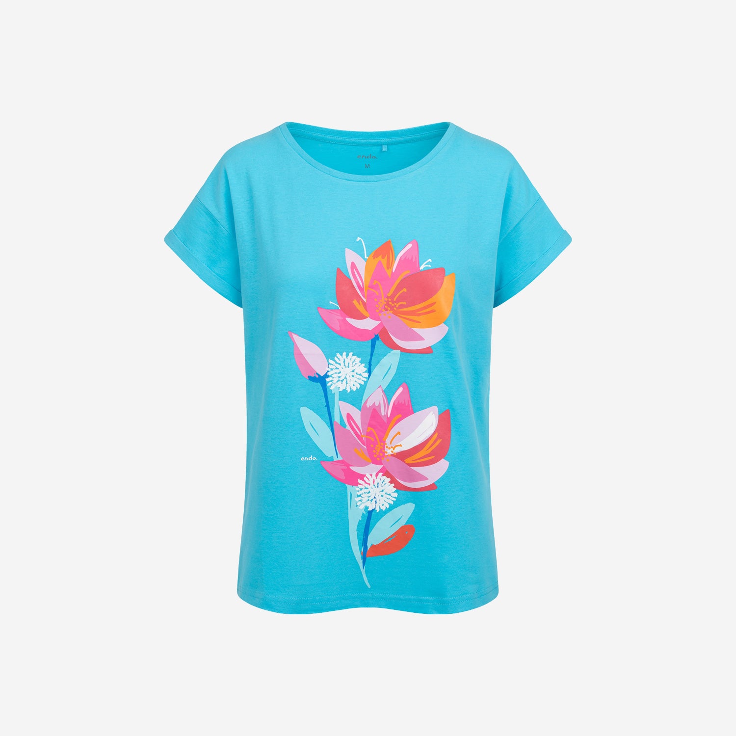 Damski t-shirt, z motywem kwiatowym, niebieski