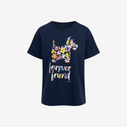 Damski t-shirt z krótkim rękawem, z napisem "Forever Friend", granatowy