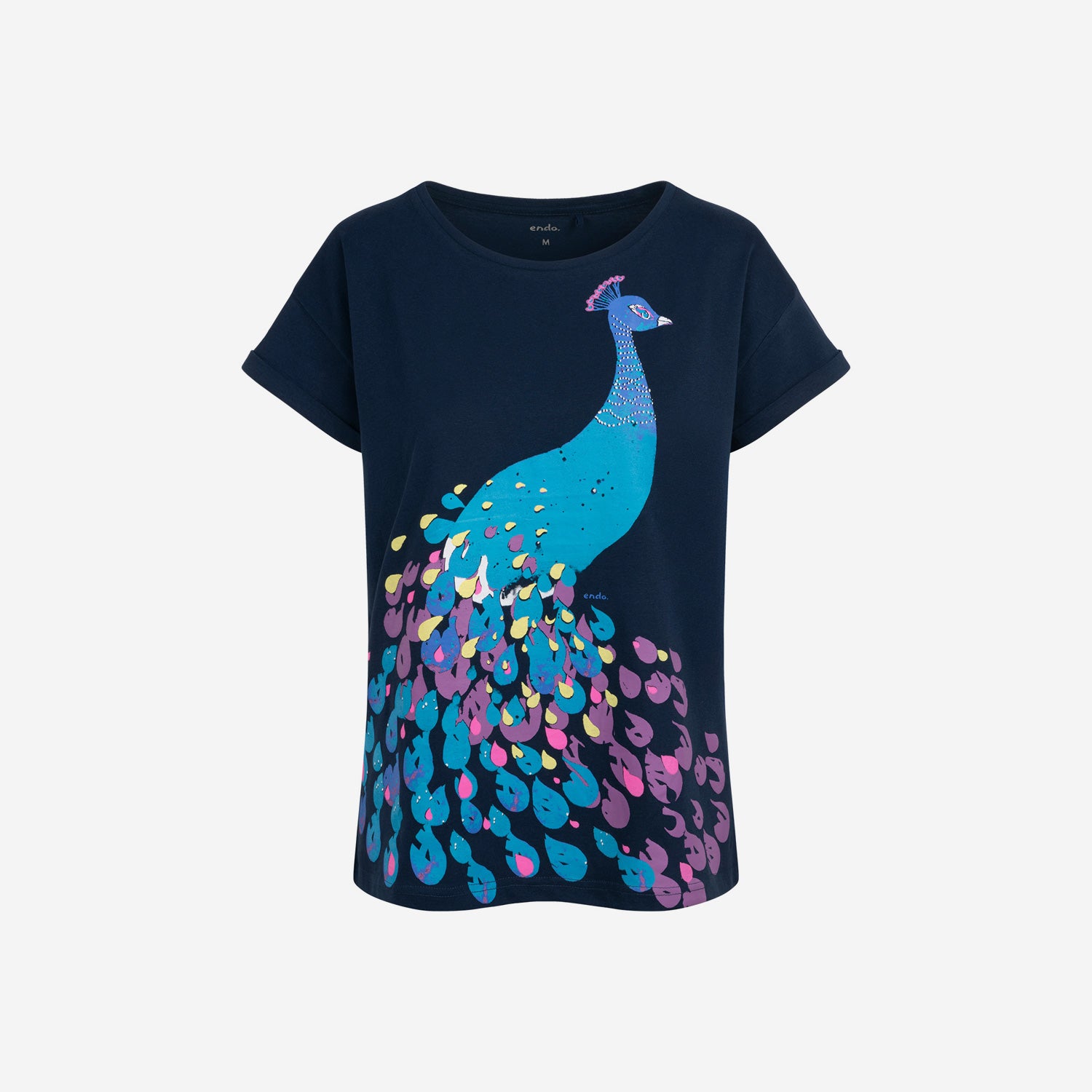 Women's short-sleeved peacock t-shirt, navy blue