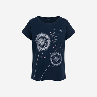 Damski t-shirt z krótkim rękawem, z dmuchawcami, granatowy