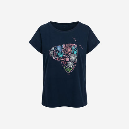 Damski t-shirt z krótkim rękawem, z motylem, granatowy