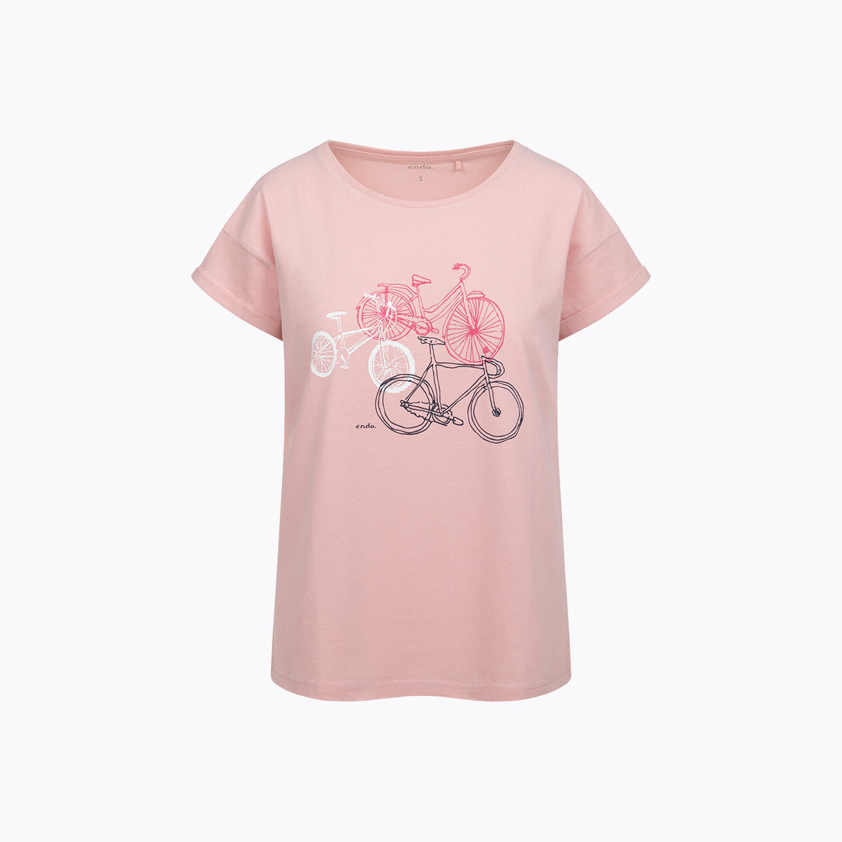 Damski t-shirt z krótkim rękawem, z rowerami, różowy