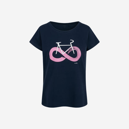 Damski t-shirt z krótkim rękawem, z motywem rowerowym, granatowy