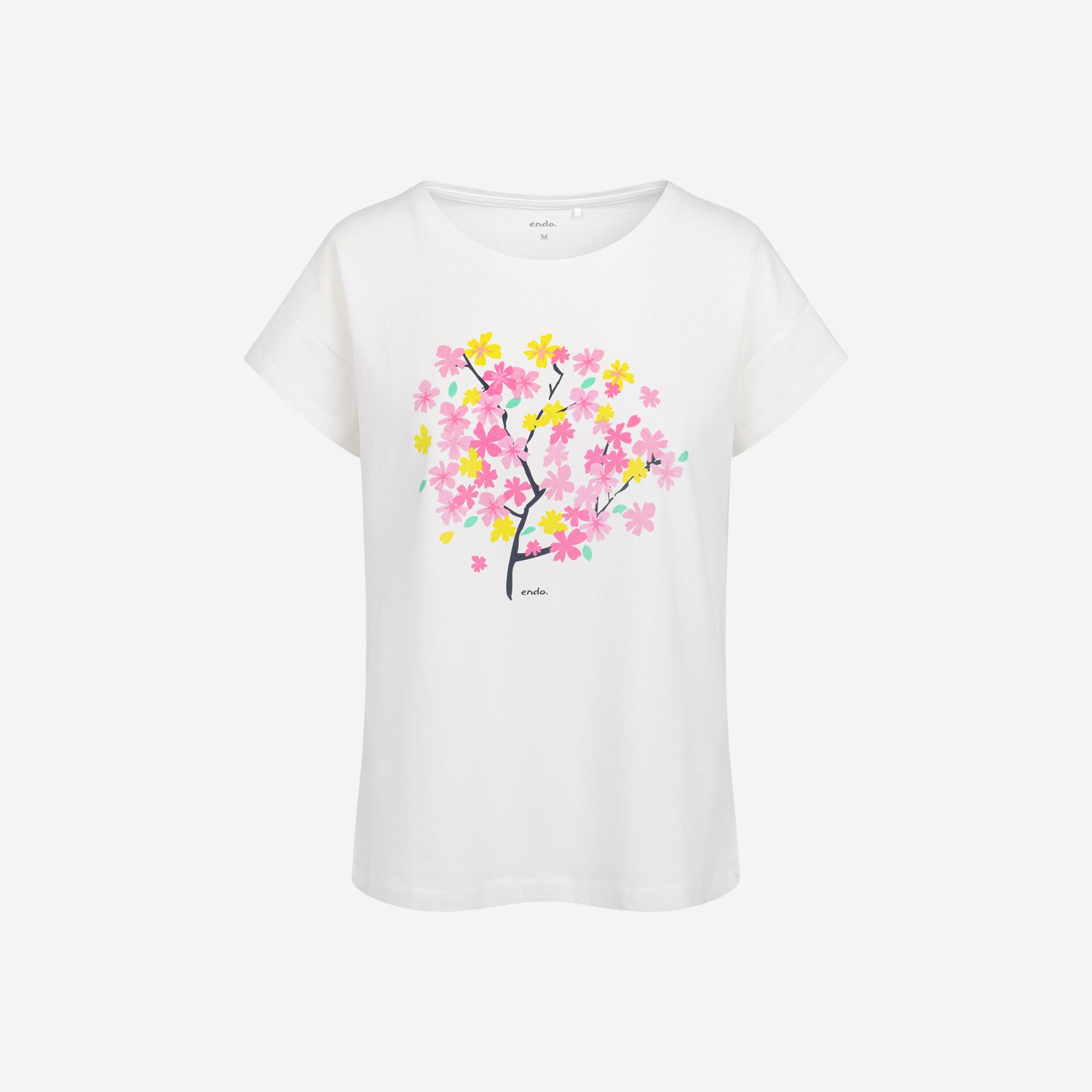 Damski t-shirt z krótkim rękawem, z motywem kwiatowym, biały