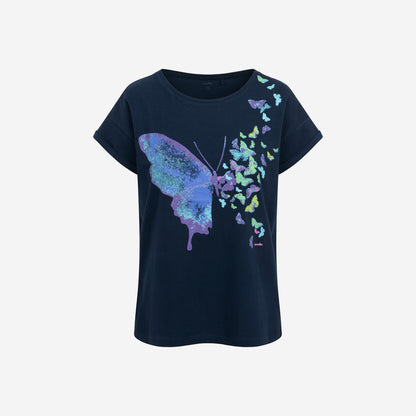 Damski t-shirt z krótkim rękawem, z motylem
