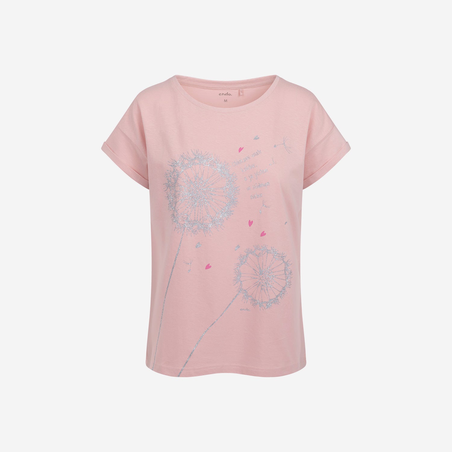 Damski t-shirt z krótkim rękawem, z dmuchawcami, różowy