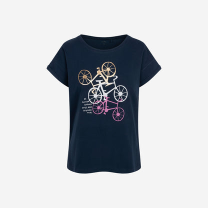 Damski t-shirt, z motywem rowerowym, granatowy