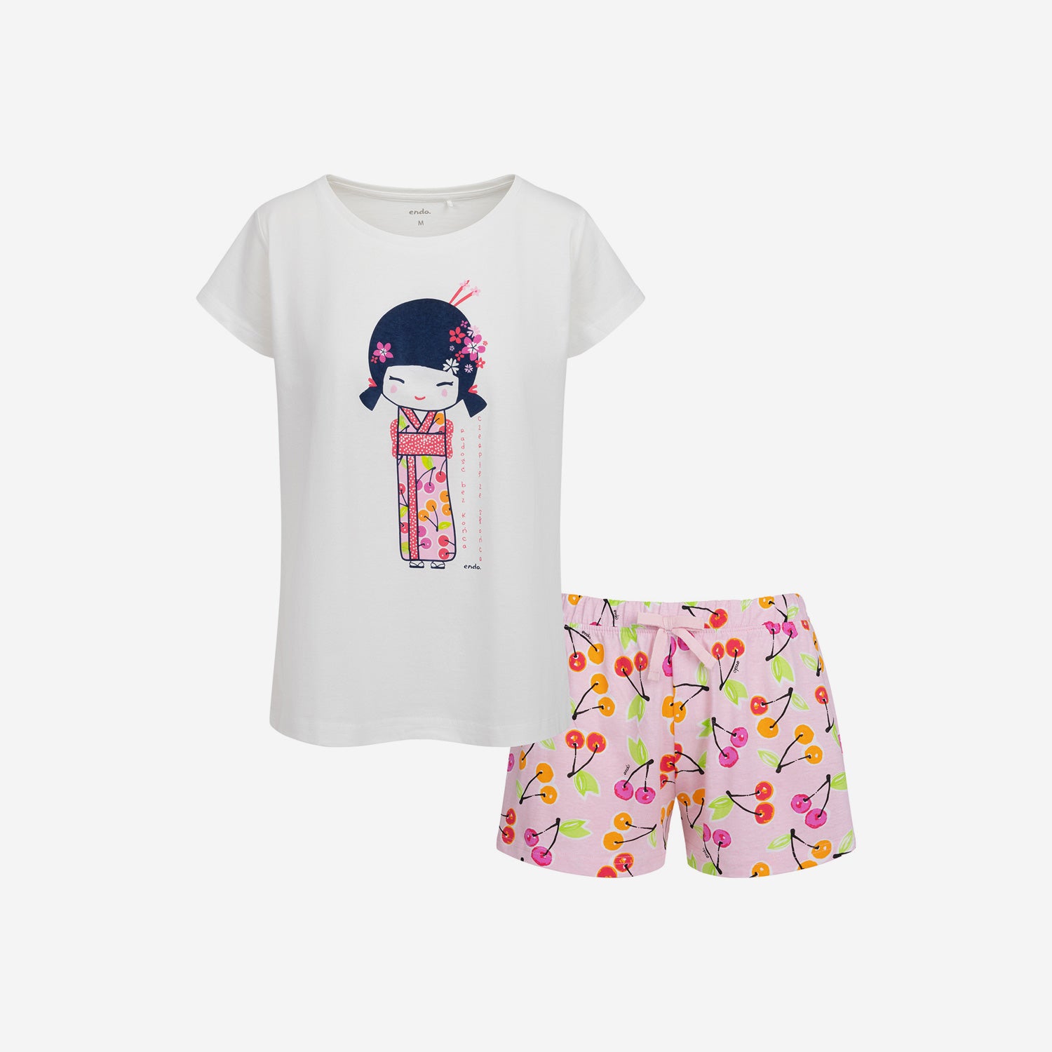 Women's short-sleeved geisha pajama set, white