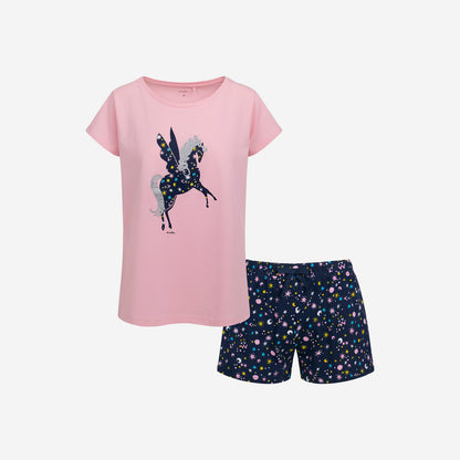 Women's short-sleeved unicorn pajama set, pink