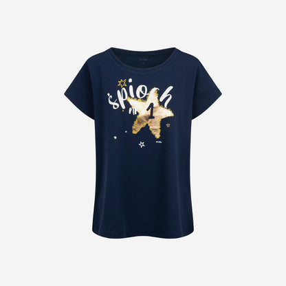Women's short-sleeved pajama with the inscription "SLEEPY 1", navy blue