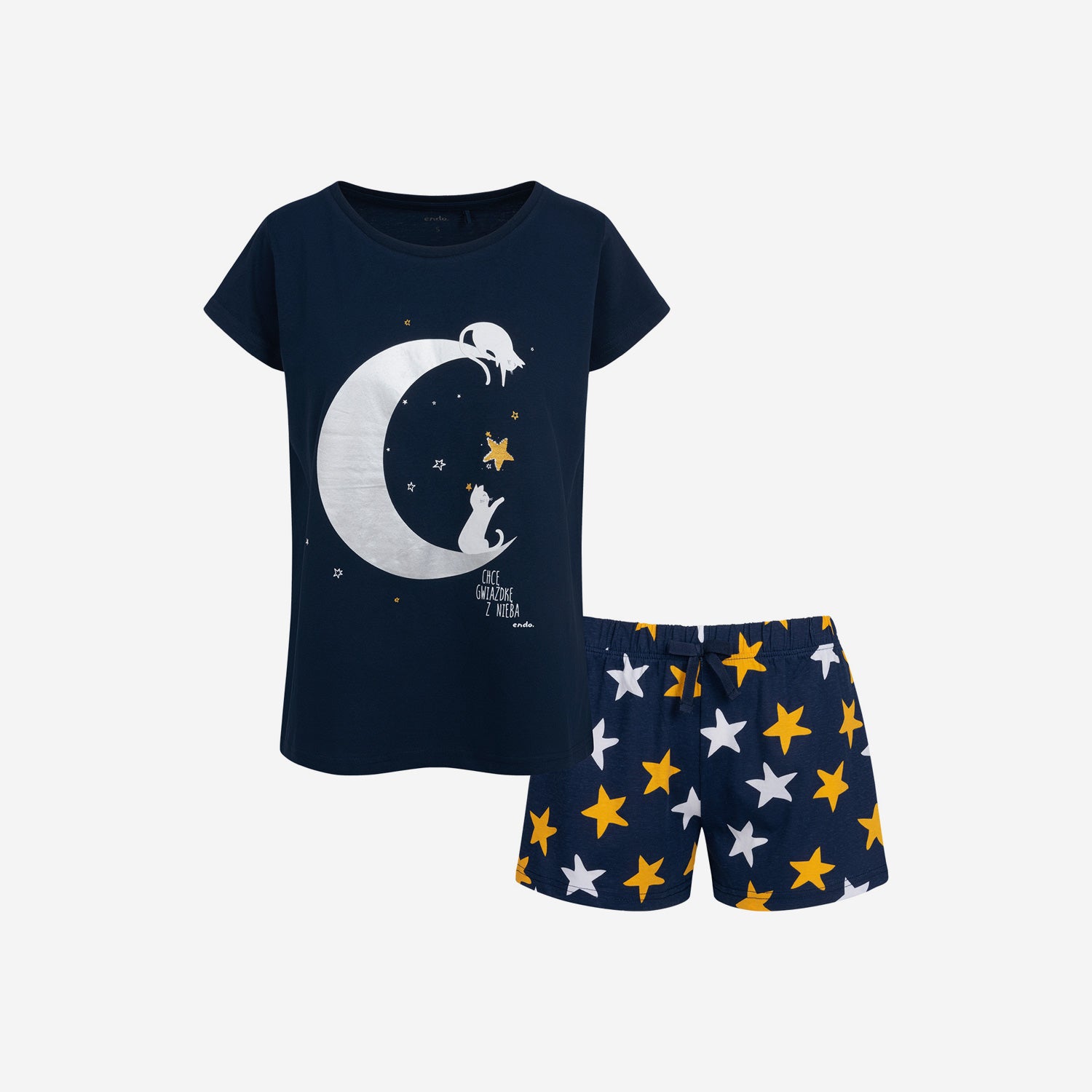 Women's short-sleeved moon pajama, navy blue