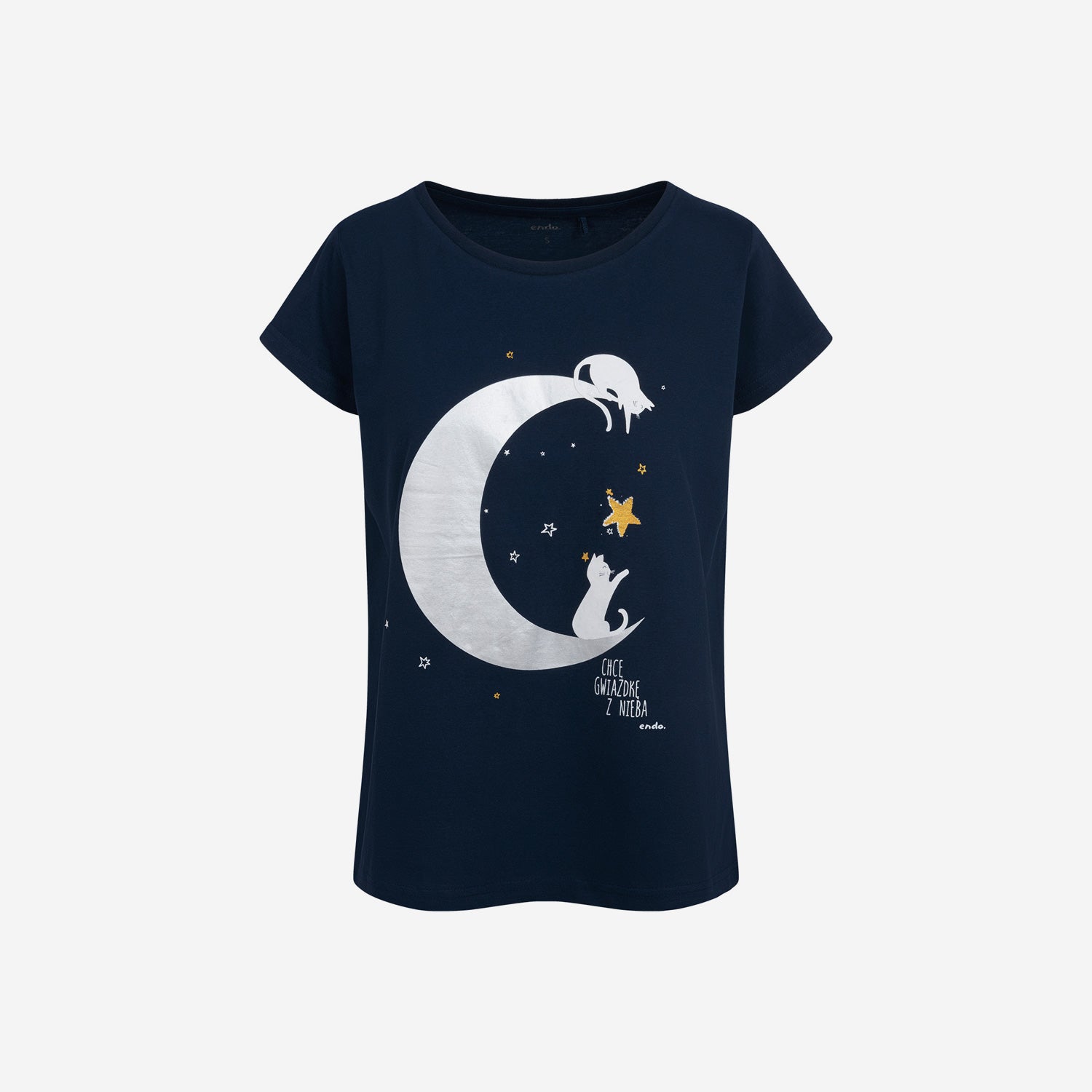 Women's short-sleeved moon pajama, navy blue
