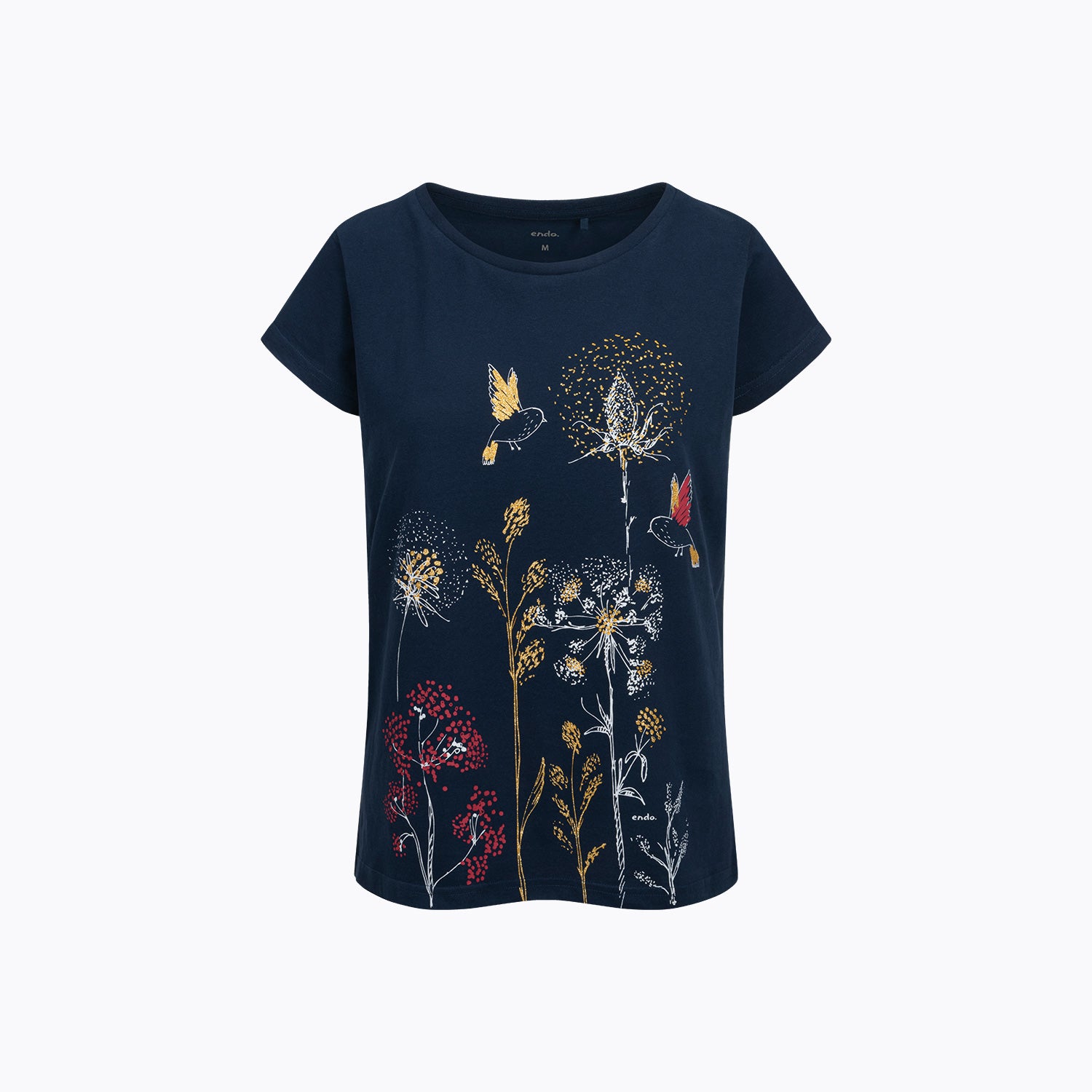 Damski t-shirt z krótkim rękawem, z motywem kwiatowym, granatowy