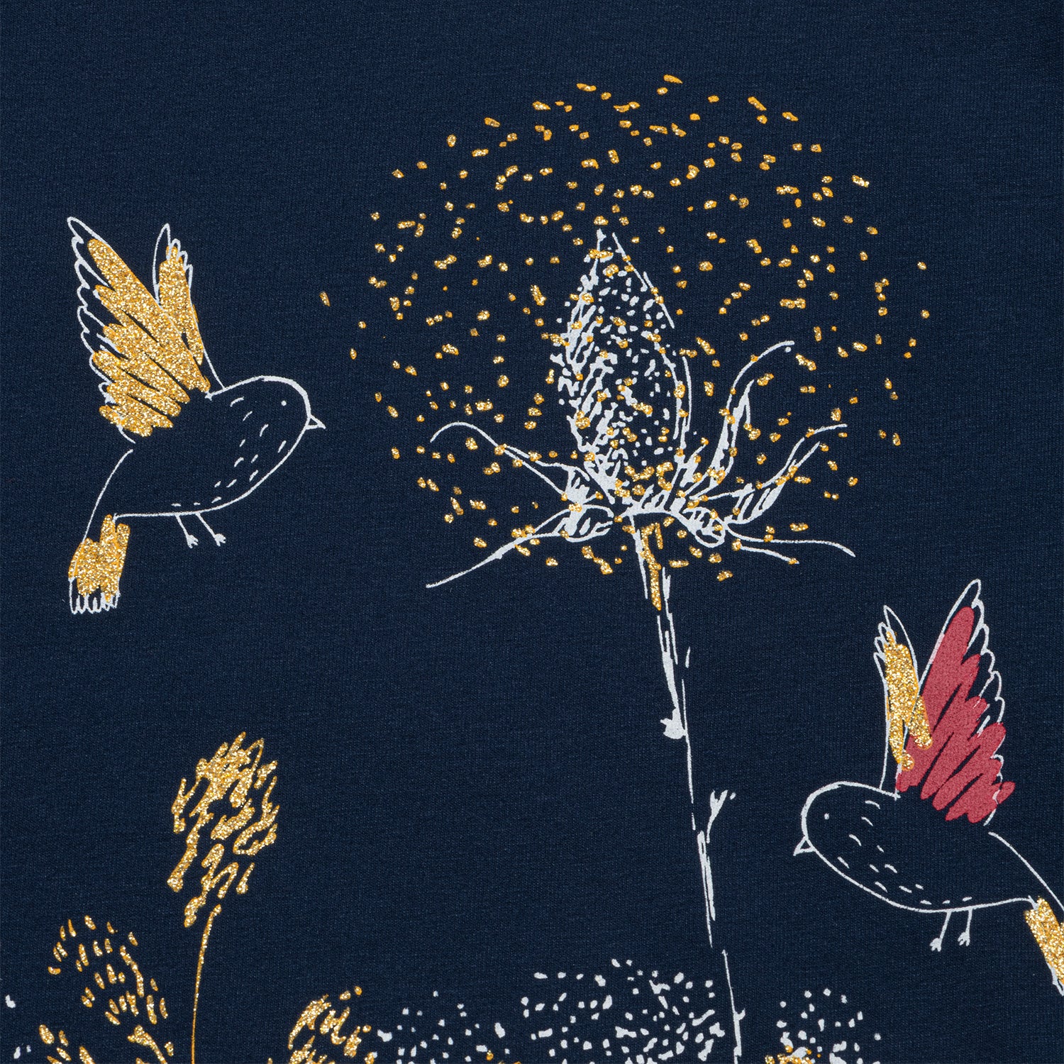 Damski t-shirt z krótkim rękawem, z motywem kwiatowym, granatowy