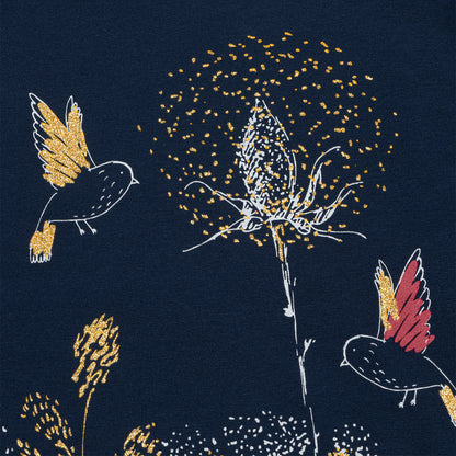 Damski t-shirt z krótkim rękawem, z motywem kwiatowym, granatowy