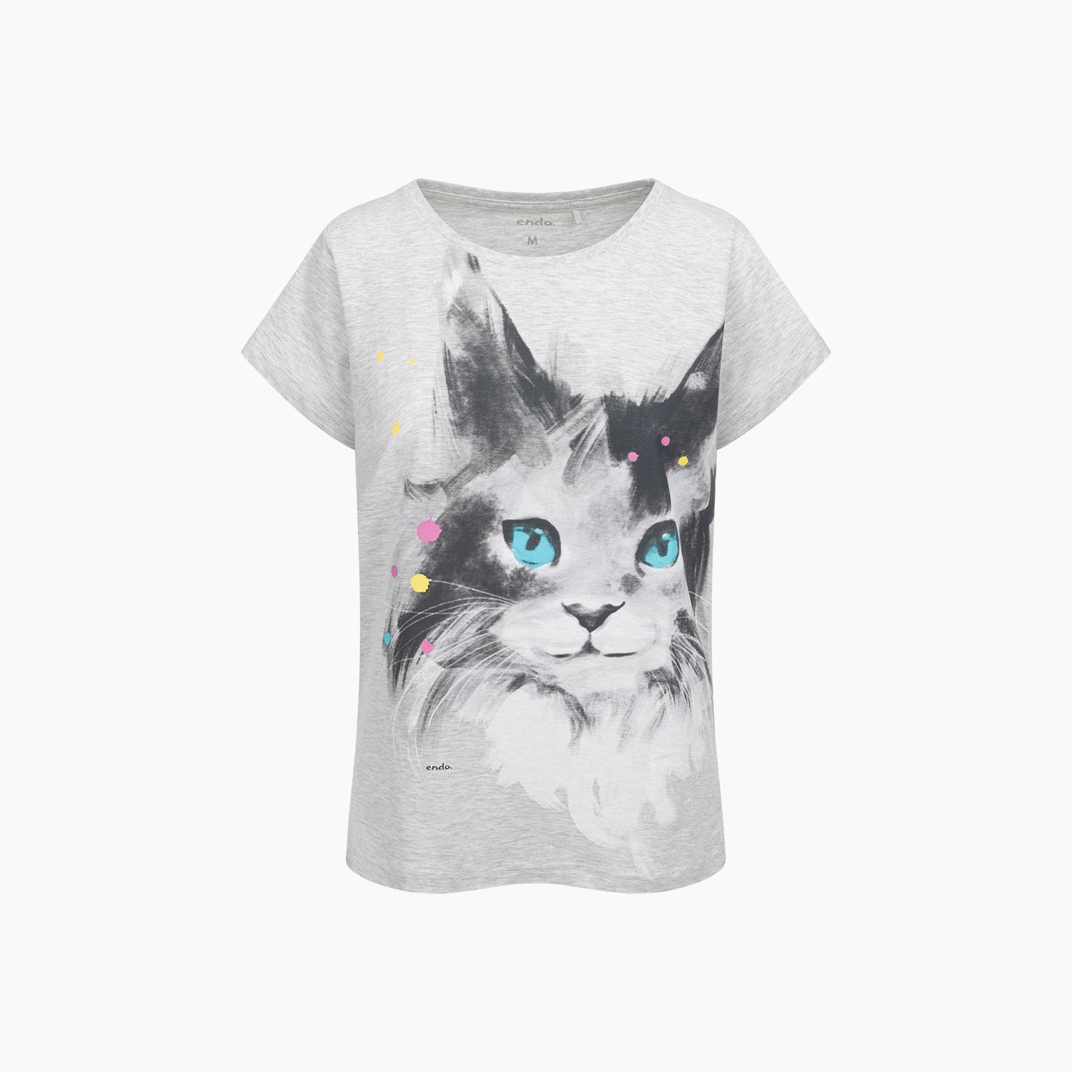 Damski t-shirt z krótkim rękawem, z kotem, szary