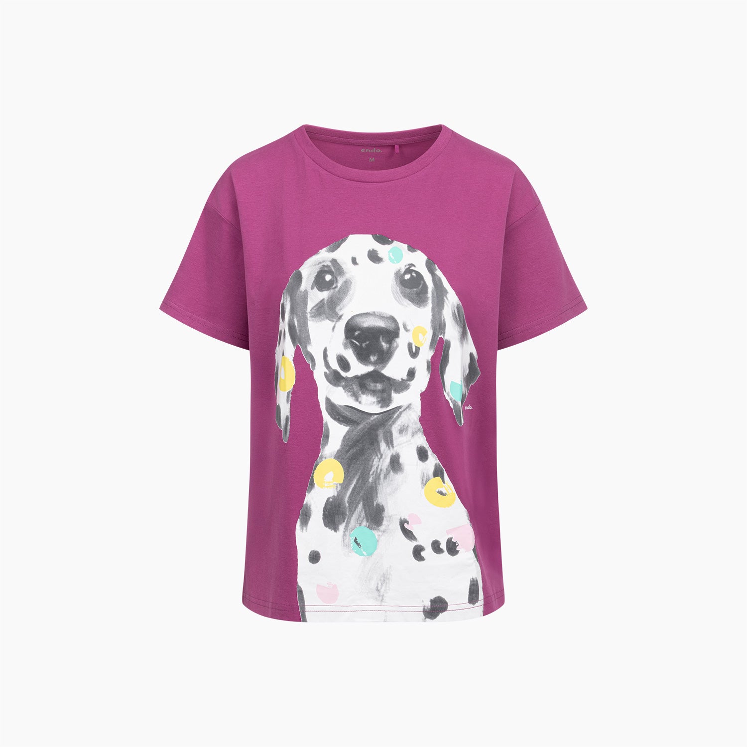 Damski t-shirt z krótkim rękawem, z dalmatyńczykiem, różowy