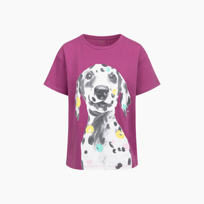 Damski t-shirt z krótkim rękawem, z dalmatyńczykiem, różowy