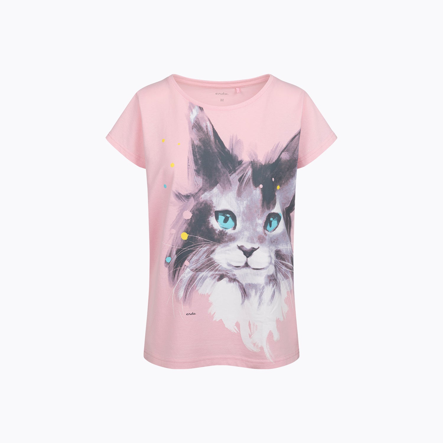 Damski t-shirt z krótkim rękawem, z kotem, różowy