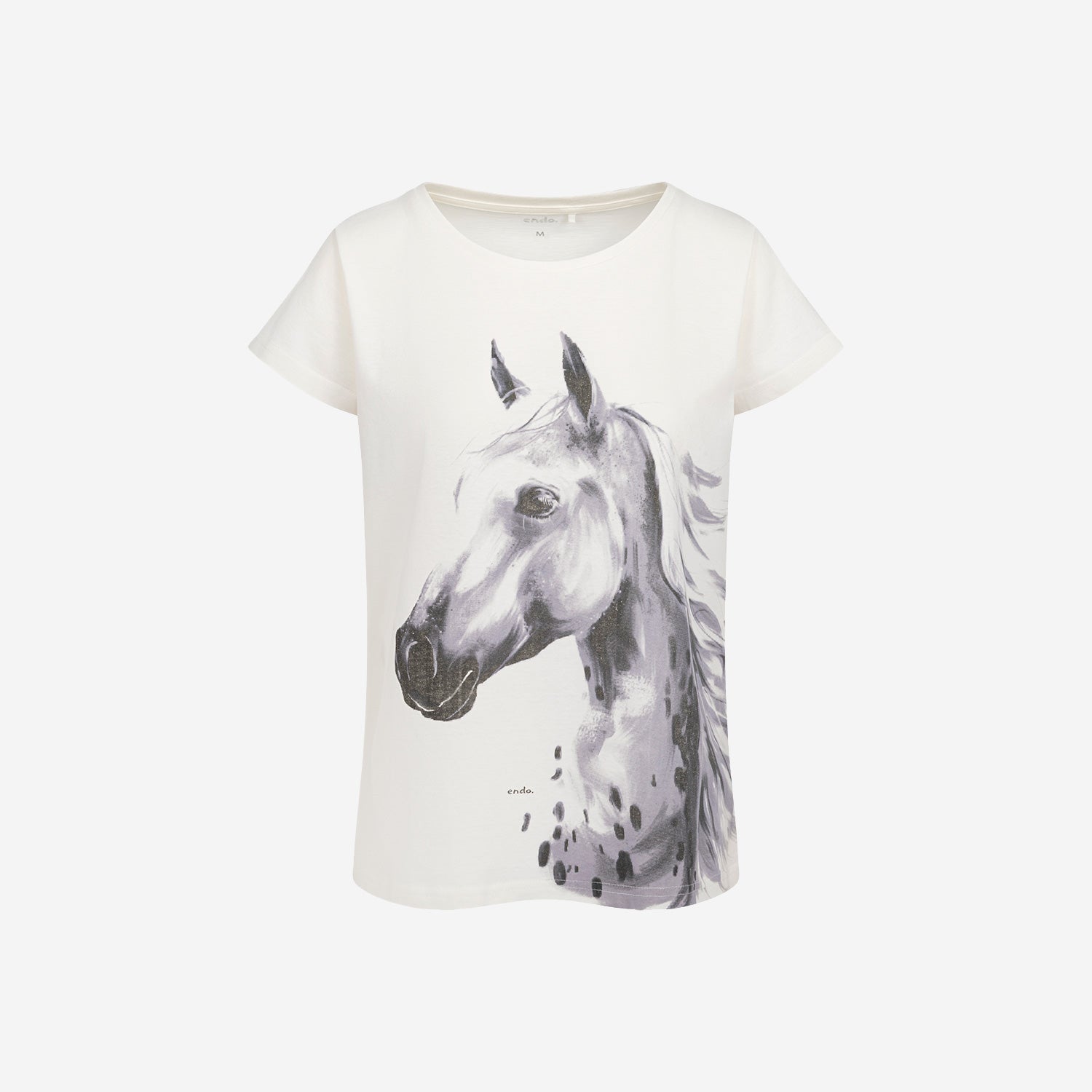 Damski t-shirt z krótkim rękawem, z koniem, kremowy