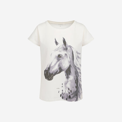 Women's short-sleeved T-shirt with a horse, cream