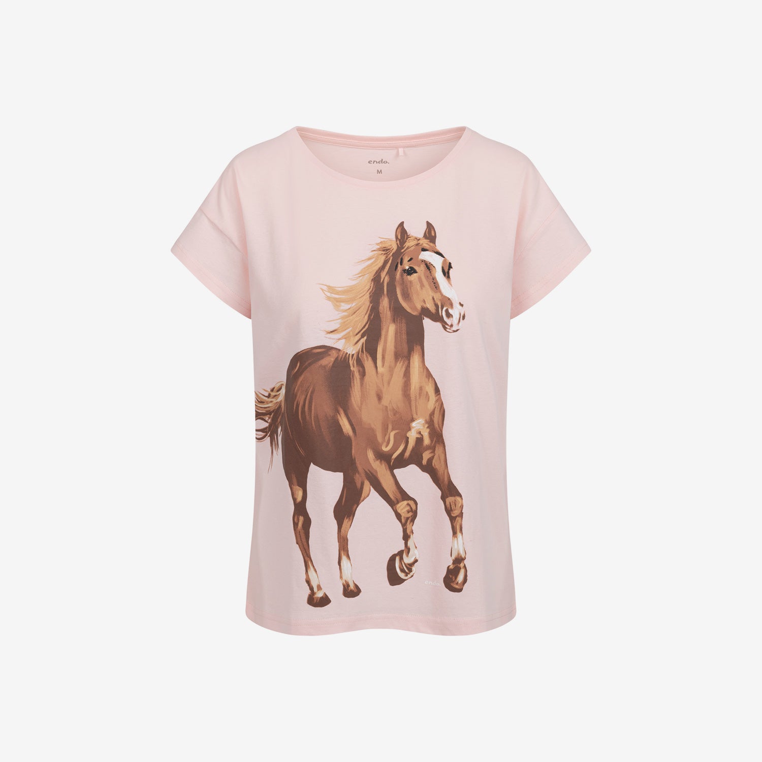 Short-sleeved T-shirt for girls, with a horse, pink, 9-13 years old