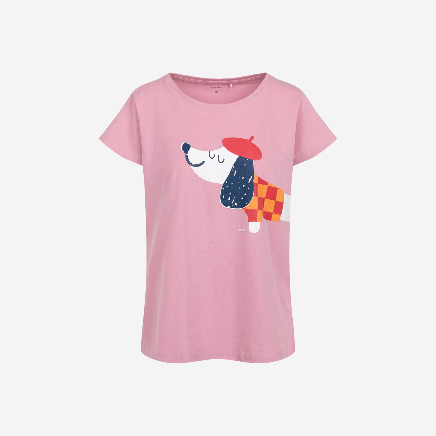 Damski t-shirt z krótkim rękawem, z francuskim pieskiem, różowy