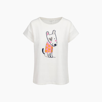 Damski t-shirt z krótkim rękawem, z pieskiem, biała