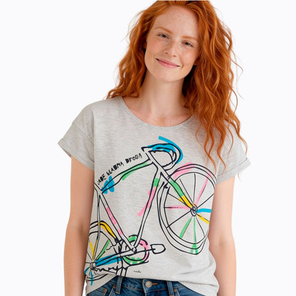 Damski T-shirt z krótkim rękawem szary z rowerem