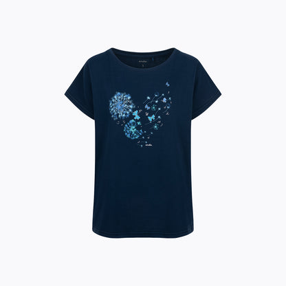 Damski t-shirt z krótkim rękawem, z dmuchawcem, granatowy