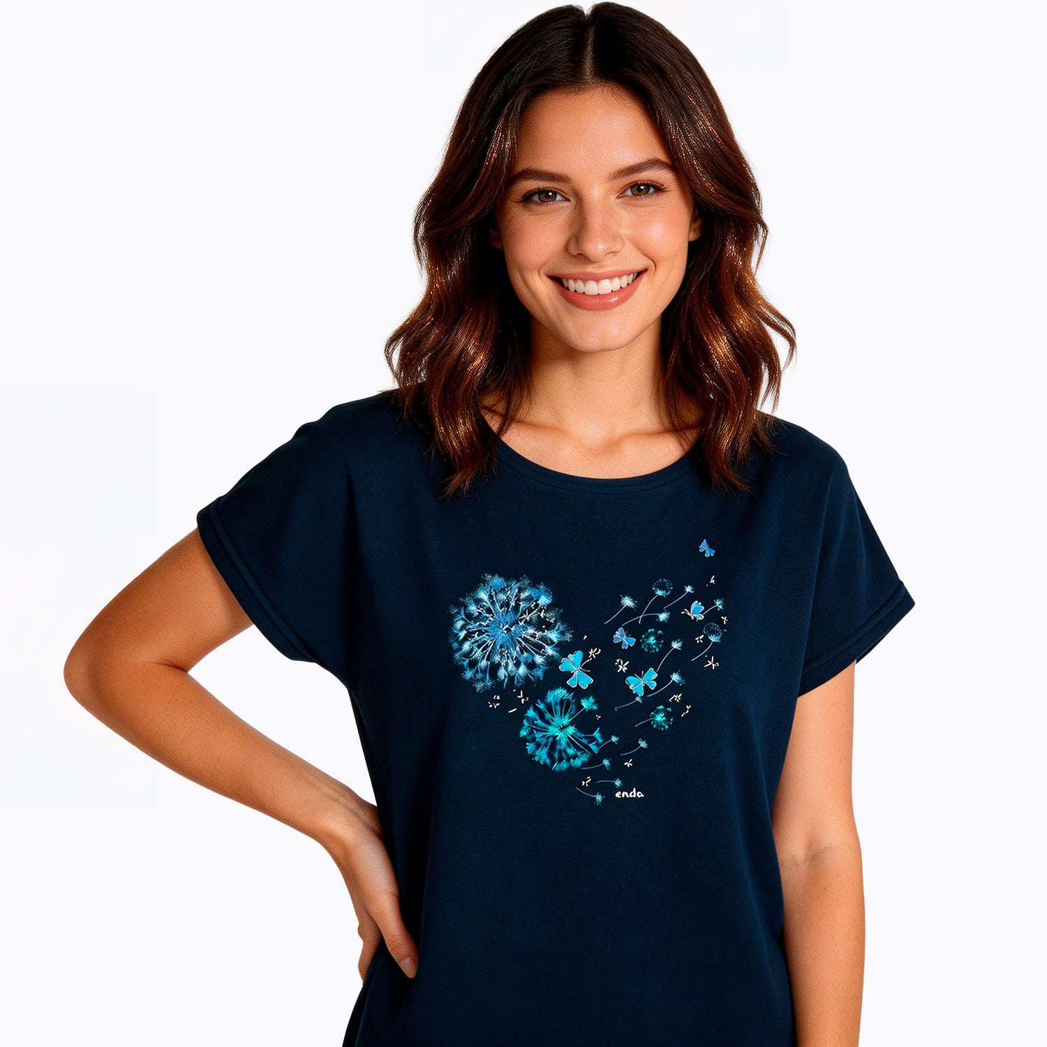 Damski t-shirt z krótkim rękawem, z dmuchawcem, granatowy