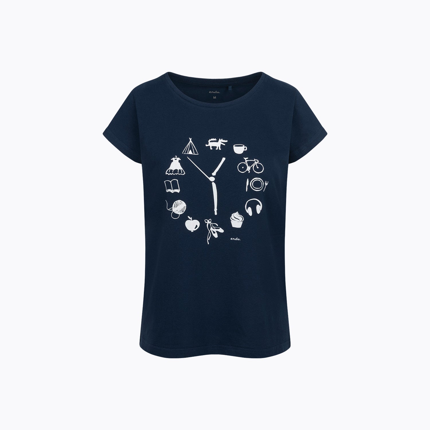 Damski t-shirt z krótkim rękawem, z zegarem, granatowy