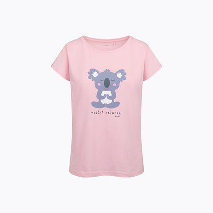 Damski t-shirt z krótkim rękawem, z koalą, różowy
