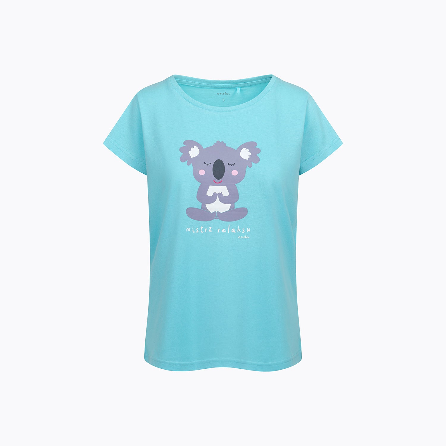Damski t-shirt z krótkim rękawem, z motywem yogi koala, niebieski