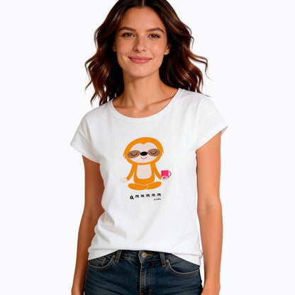 Damski t-shirt z krótkim rękawem, z motywem yogi, biały