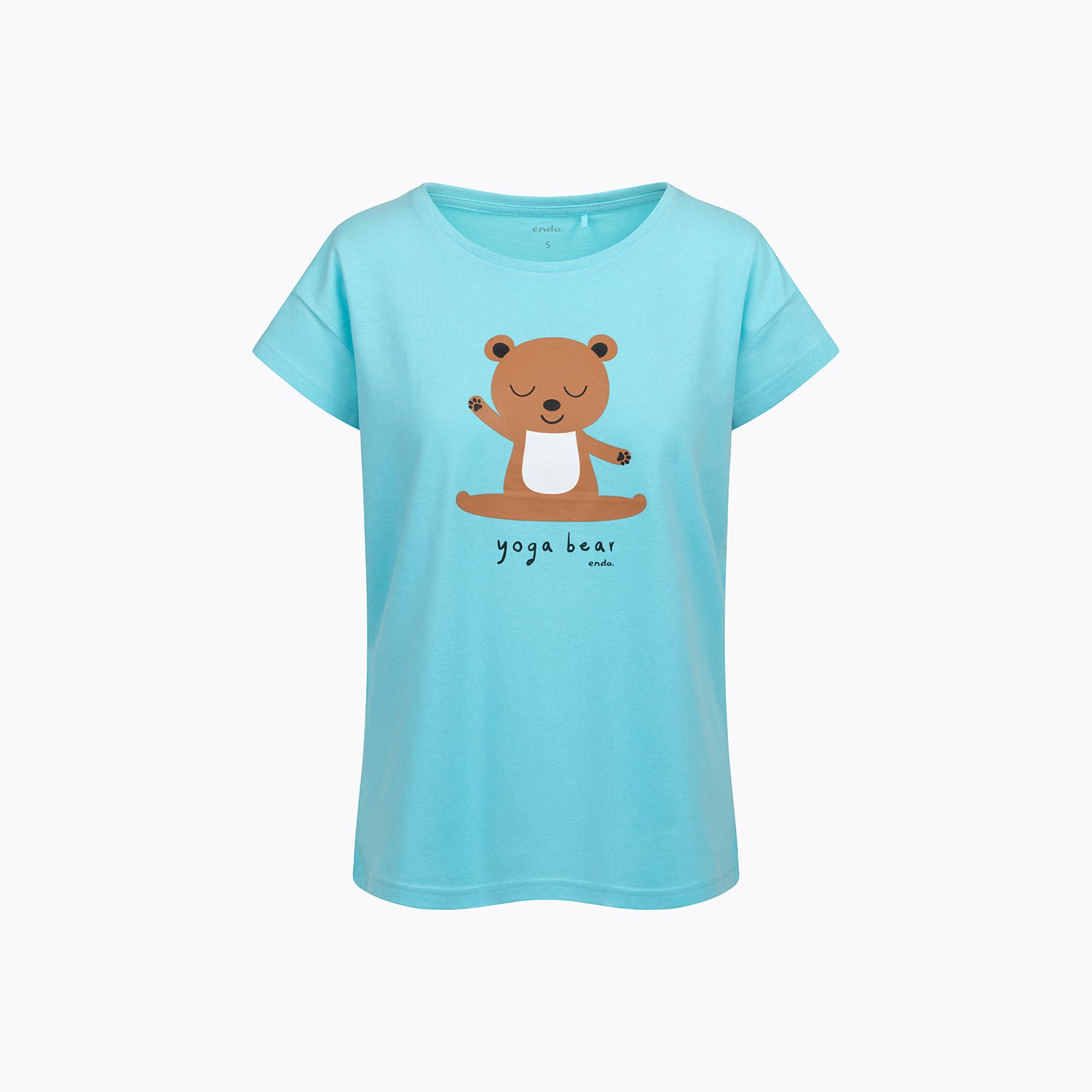 Damski t-shirt z krótkim rękawem, z motywem yogi, niebieski