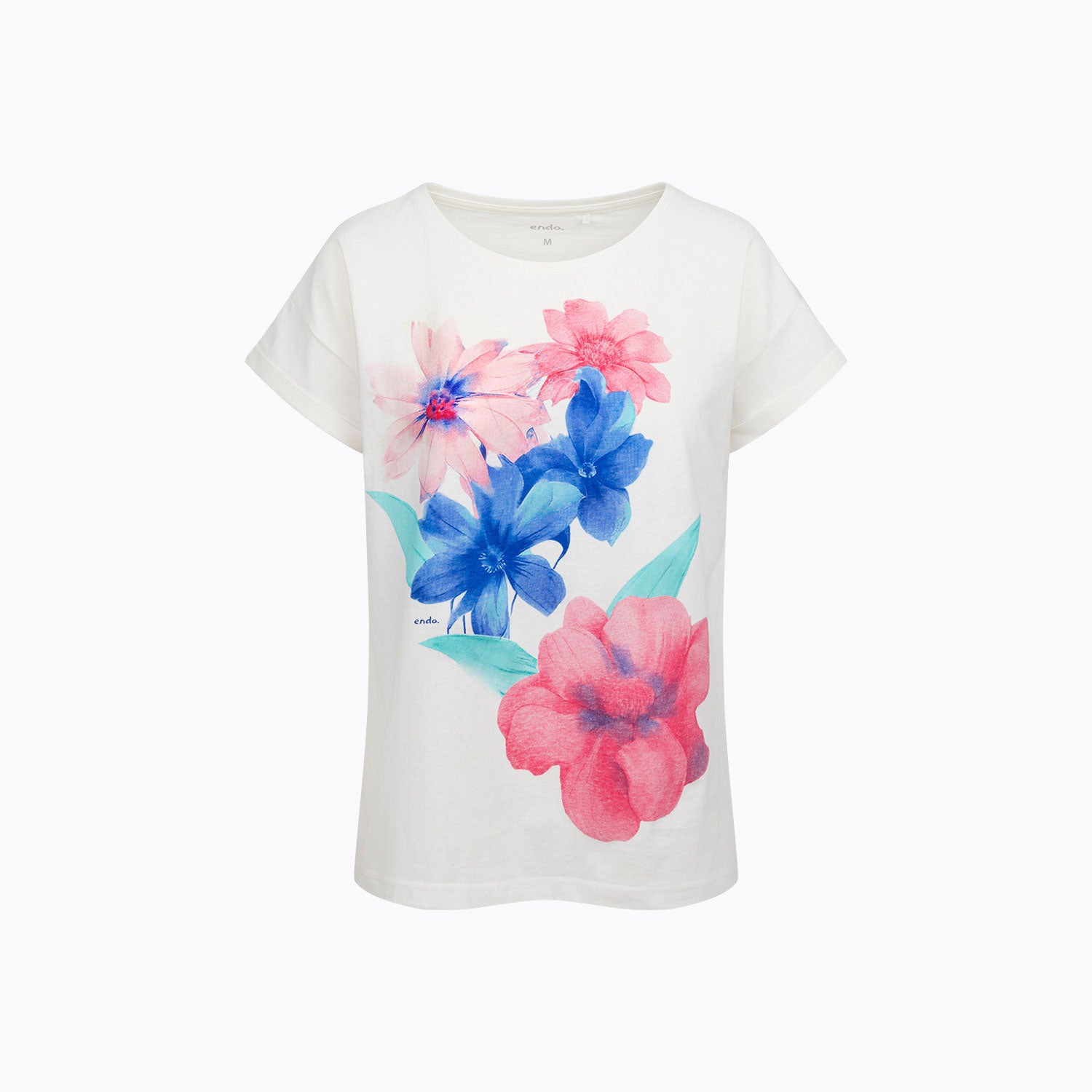 Damski t-shirt z krótkim rękawem, z motywem kwiatowym, jasnoróżowy