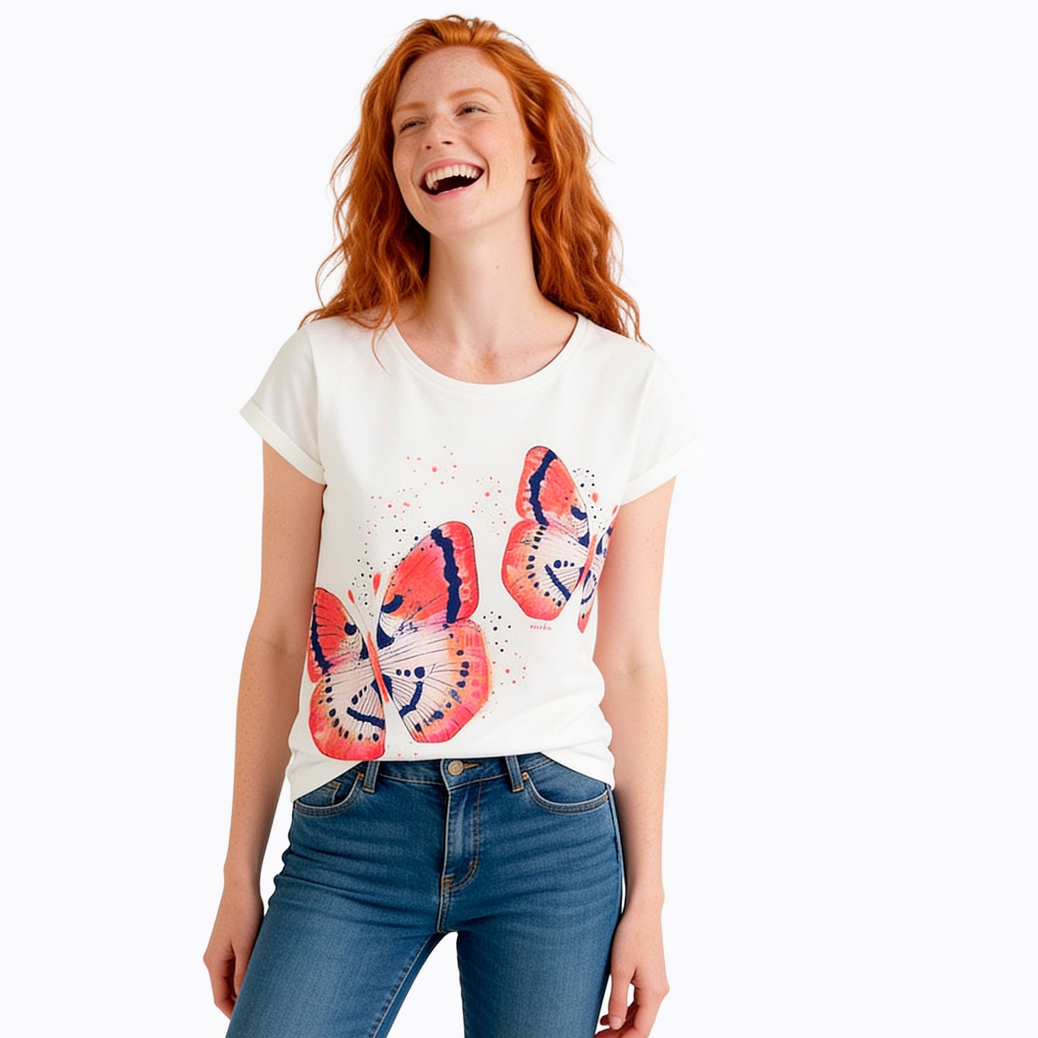 Damski T-shirt biały "motyle"