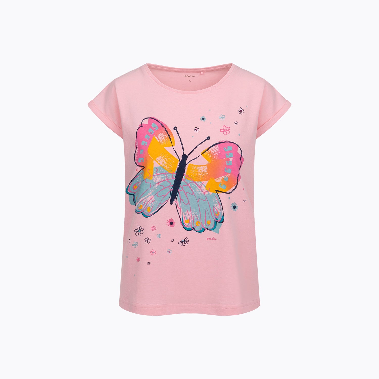 T-shirt damski z krótkim rękawem różowy motyl
