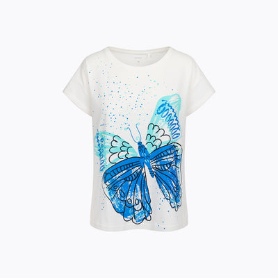 Damski t-shirt z krótkim rękawem, biały z motylem