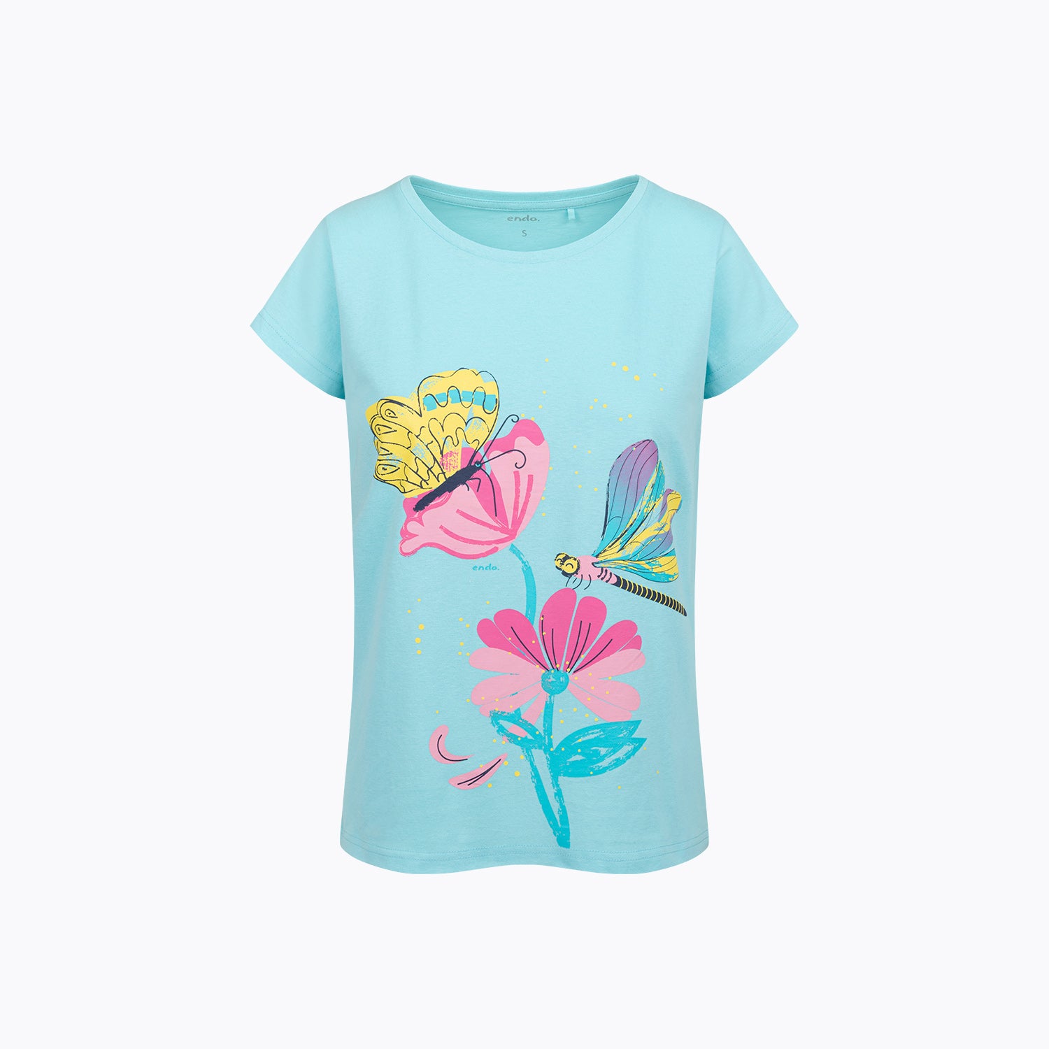 Damski t-shirt z krótkim rękawem, z motywem kwiatowym, niebieski