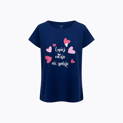 Damska piżama z krótkim rękawem, z sercami, granatowa